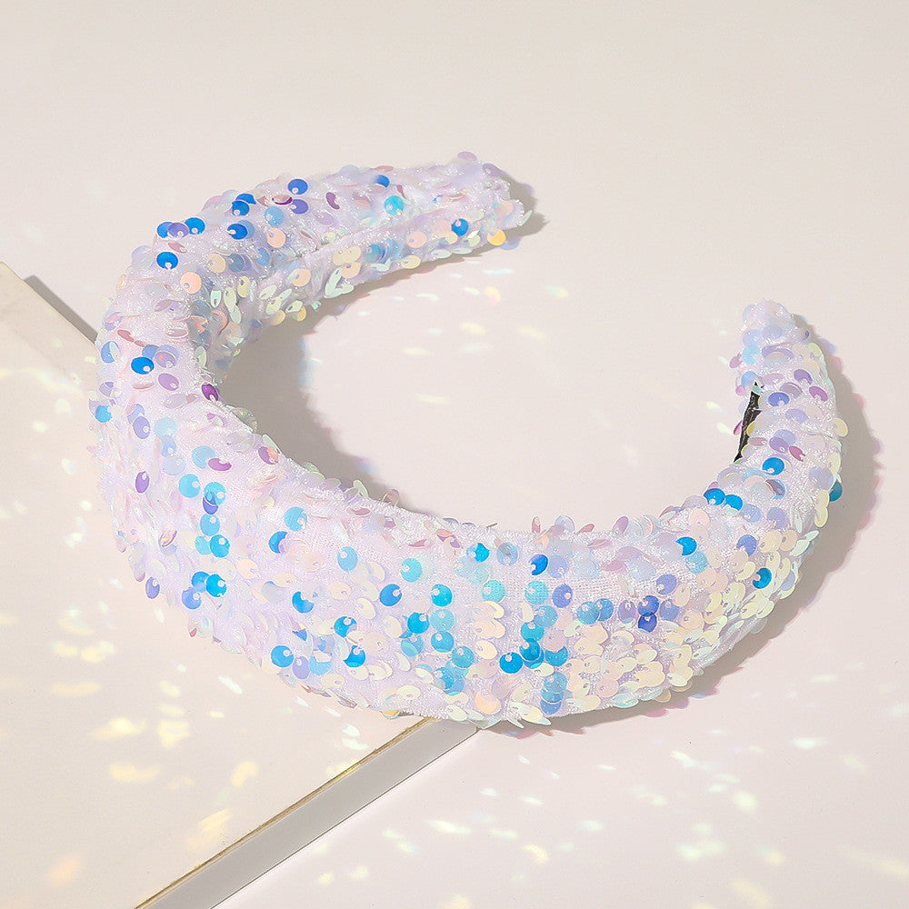 Qiyue Cross Border Amazon Fish Scales Sequins Sponge Hair Band Ball Show Fashion Wide Edge Headband Hair Accessories For Women