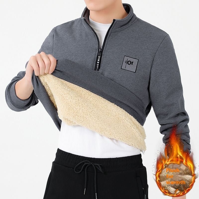 High Quality Fleece-lined Thick Lambskin Sweater Men