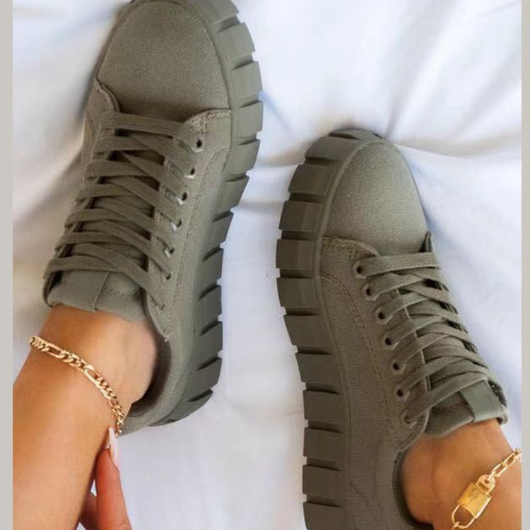 Lace-up Canvas Shoes Summer Round Toe Platform Single Shoes For Women Sneakers AuraRitmo