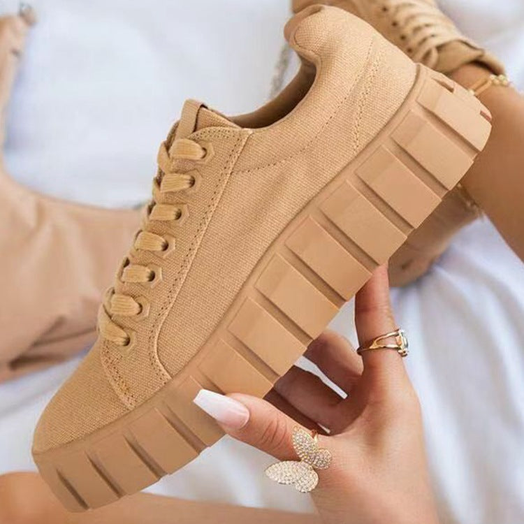 Lace-up Canvas Shoes Summer Round Toe Platform Single Shoes For Women Sneakers AuraRitmo
