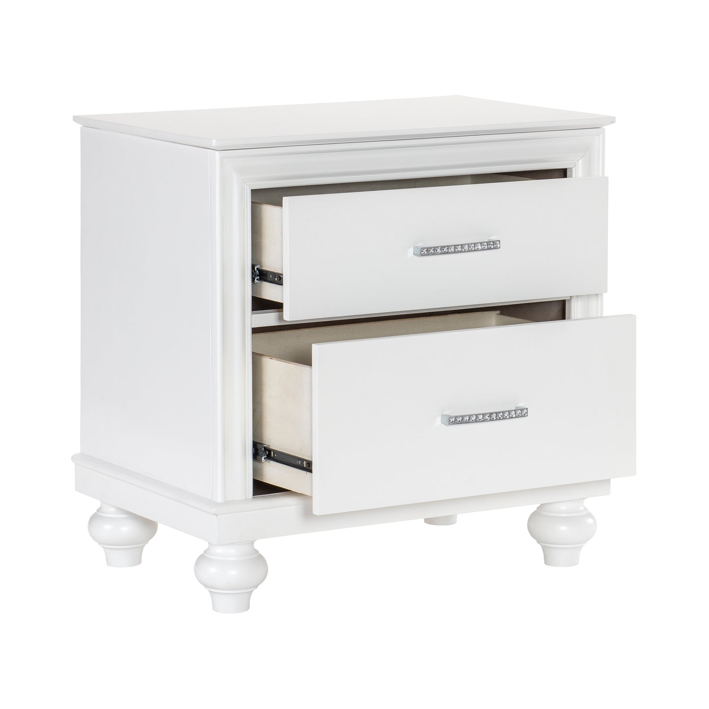 Modern Bedroom Furniture Two Drawers Nightstand 1pc White Finish Acrylic Crystal Drawers Wooden Furniture