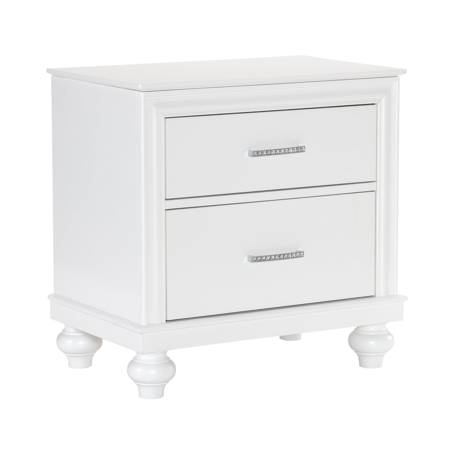 Modern Bedroom Furniture Two Drawers Nightstand 1pc White Finish Acrylic Crystal Drawers Wooden Furniture