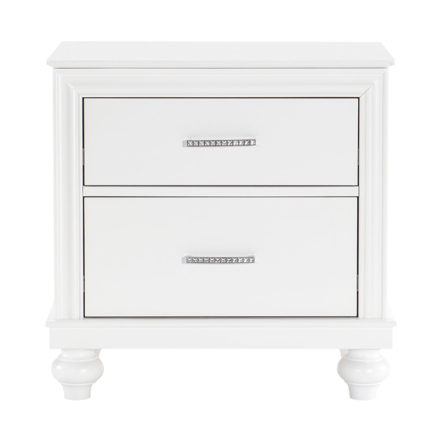 Modern Bedroom Furniture Two Drawers Nightstand 1pc White Finish Acrylic Crystal Drawers Wooden Furniture