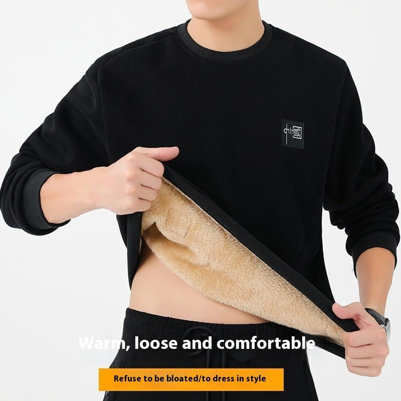 High Quality Fleece-lined Thick Lambskin Sweater Men