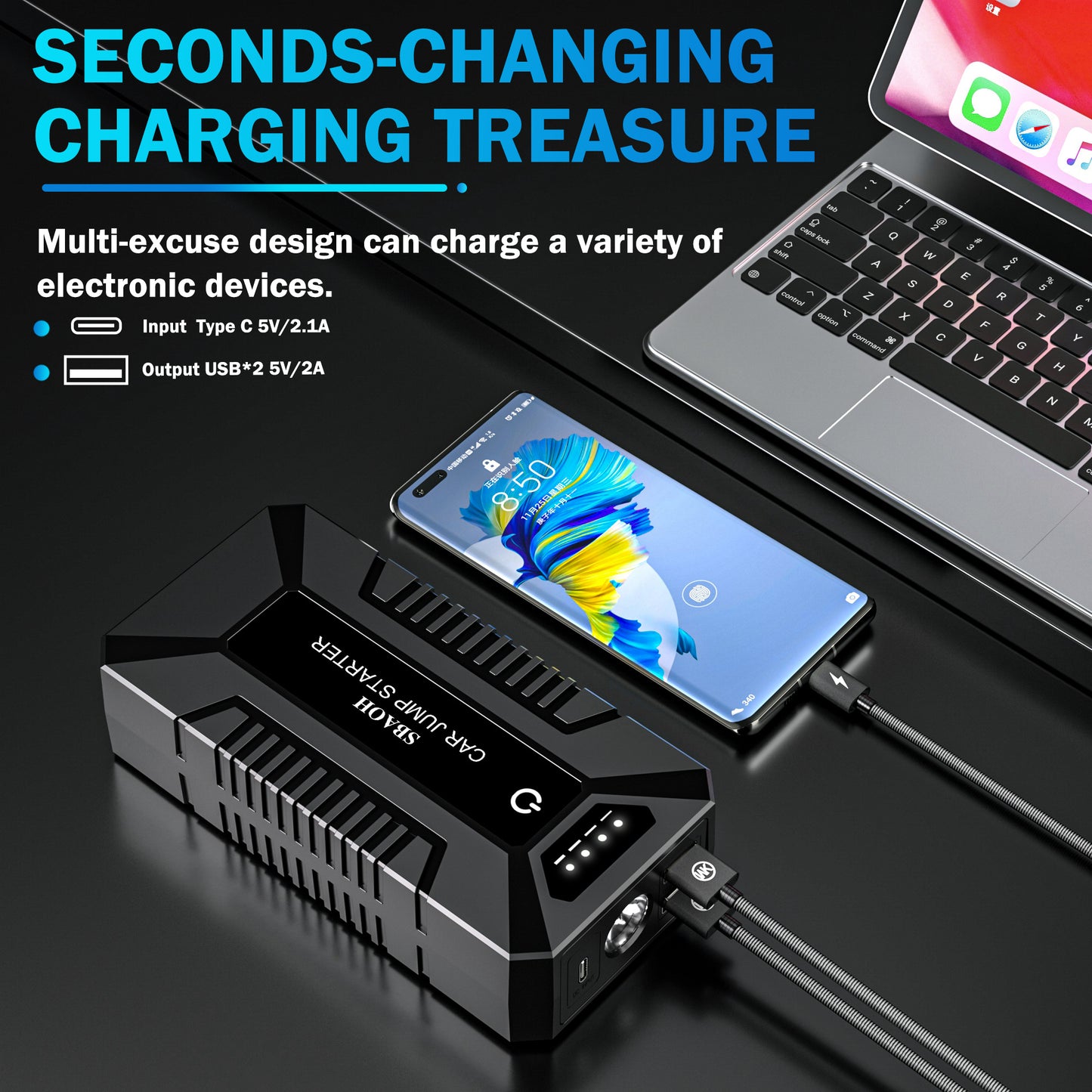 Portable Charger And Jumper Cables,Battery Booster,12V Jump Starter Battery Pack