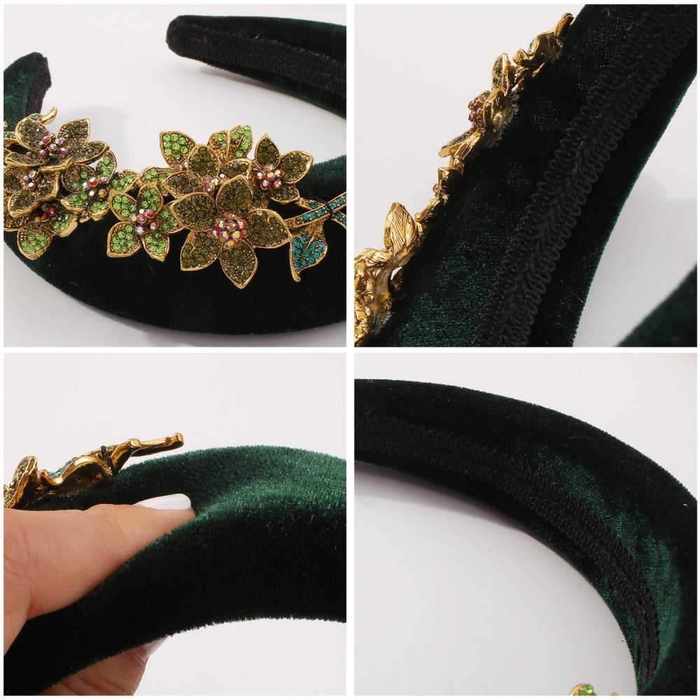 Sponge Hair Band Women Gold Velvet Diamond Accessories
