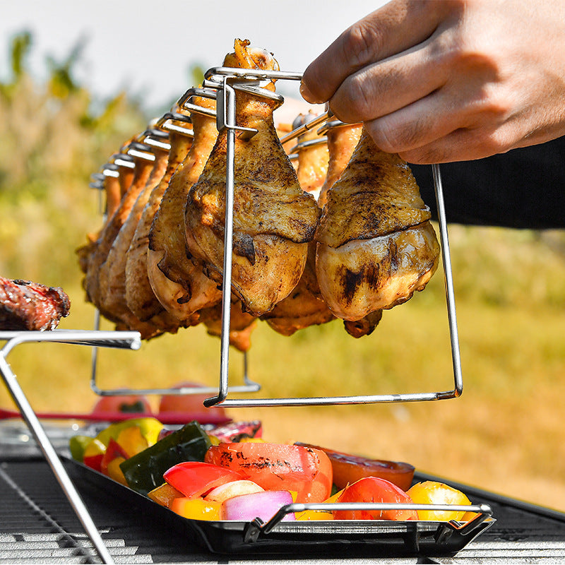 Stainless Steel Folding Portable Chicken Leg Rack Barbecue Tool Set BBQ Barbecue Barbecue Rack AuraRitmo