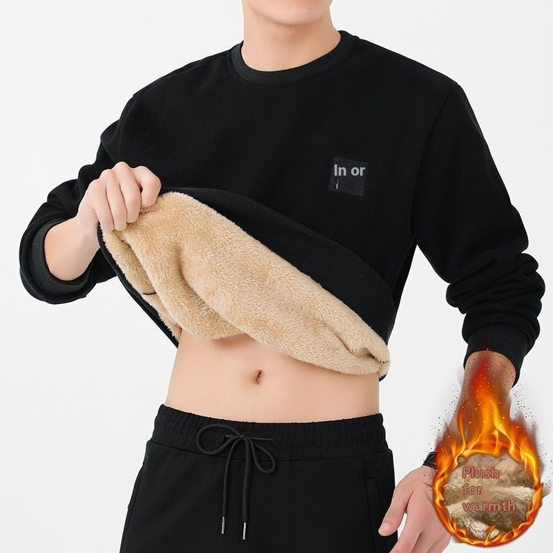 High Quality Fleece-lined Thick Lambskin Sweater Men