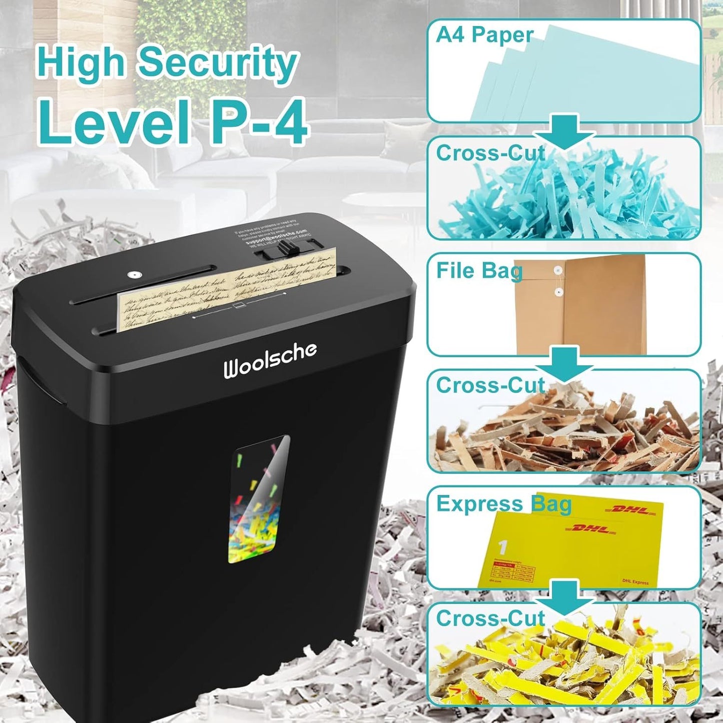 Woolsche Paper Shredder,10 Sheet Cross Cut With 3.43-Gallon Basket,P4 Security Level,3 Mode Design,Shreds CD And Credit Card,Durable, Fast, And Jam Proof For Home Office
