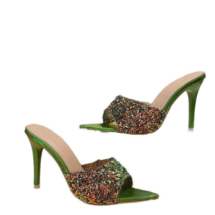 European And American Style Sequin High Heels Sandals AuraRitmo