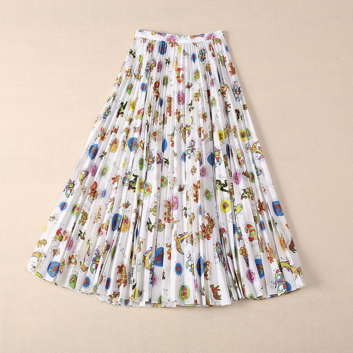 Twelve Constellation Printed Cotton Pleated Skirt