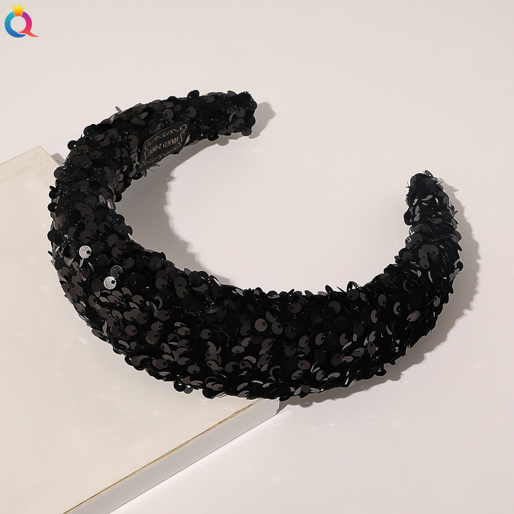 Qiyue Cross Border Amazon Fish Scales Sequins Sponge Hair Band Ball Show Fashion Wide Edge Headband Hair Accessories For Women