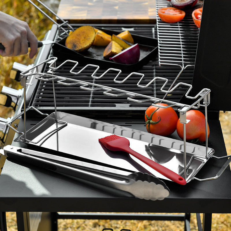 Stainless Steel Folding Portable Chicken Leg Rack Barbecue Tool Set BBQ Barbecue Barbecue Rack AuraRitmo