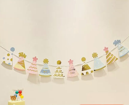 Happy Birthday Pull Flag Party Supplies Decoration Photo Props Scene Layout