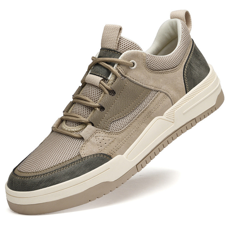 Low-cut Pigskin Mesh Men's Board Shoes Front Lace-up