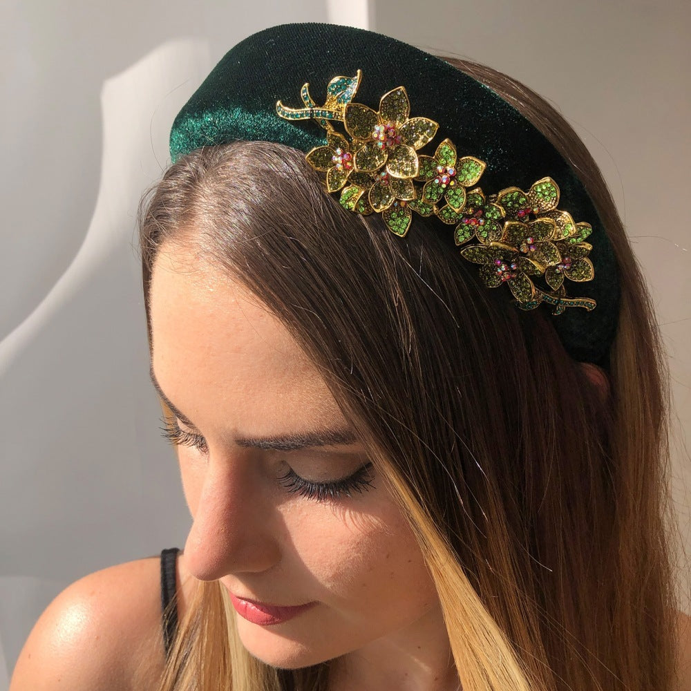 Sponge Hair Band Women Gold Velvet Diamond Accessories