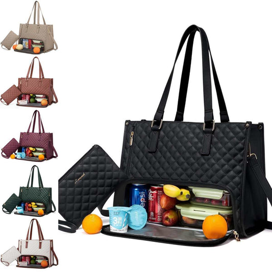 Fashionable Lunch Tote Bag Women's Thermal Insulation Lunch Box Leak-proof Crossbody Computer Storage Bag Quilted Large Capacity Handbag With Purse AuraRitmo