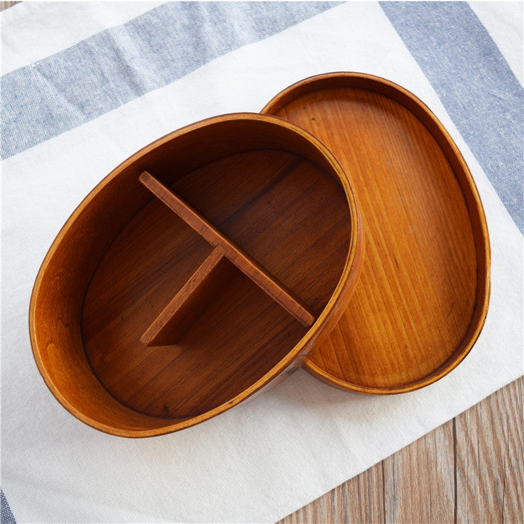 Round Brown Wooden Bento Box