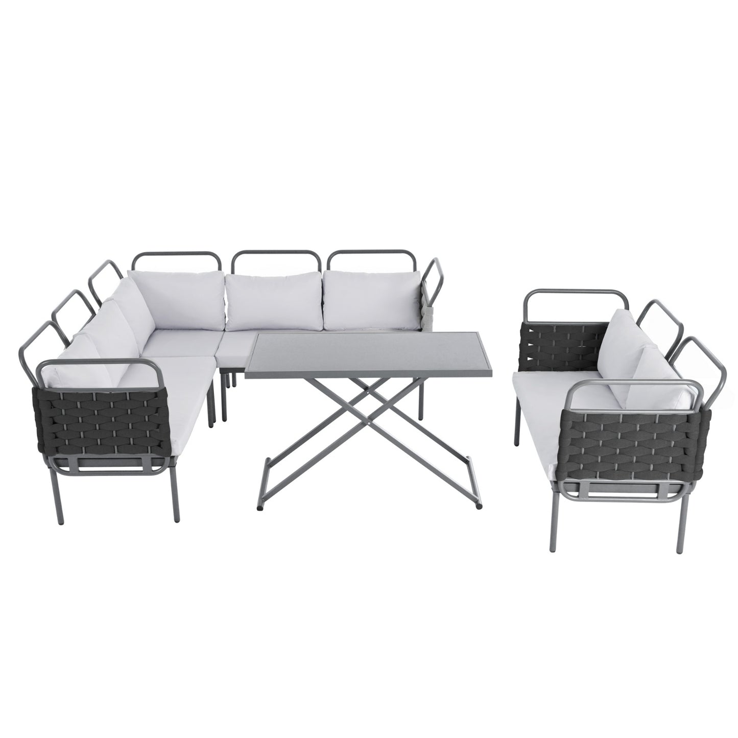 TOPMAX 5  Piece Modern Patio Sectional Sofa Set Outdoor Woven Rope Furniture Set With Glass Table And