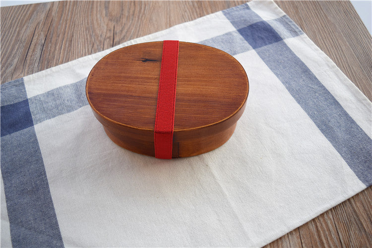 Round Brown Wooden Bento Box