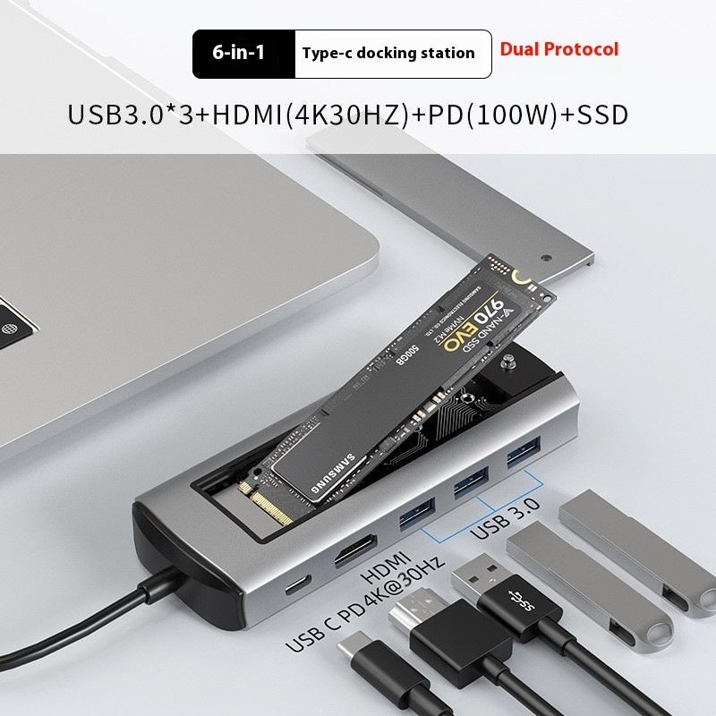 6in1 Typec Docking Station Usb Hub Expansion Interface 8in1 Hard Disk Box