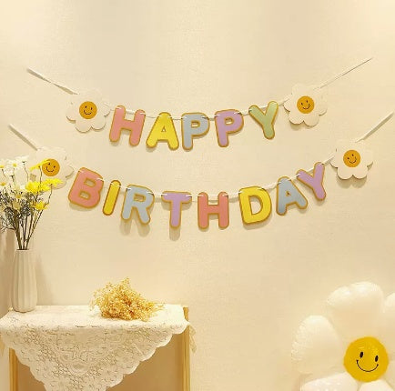 Happy Birthday Pull Flag Party Supplies Decoration Photo Props Scene Layout