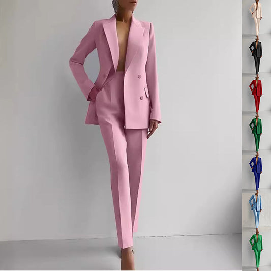 Casual Suits Fashion Long Sleeve Single-breasted Jacket Top And Slim Fit Trousers Women's Business Suits AuraRitmo