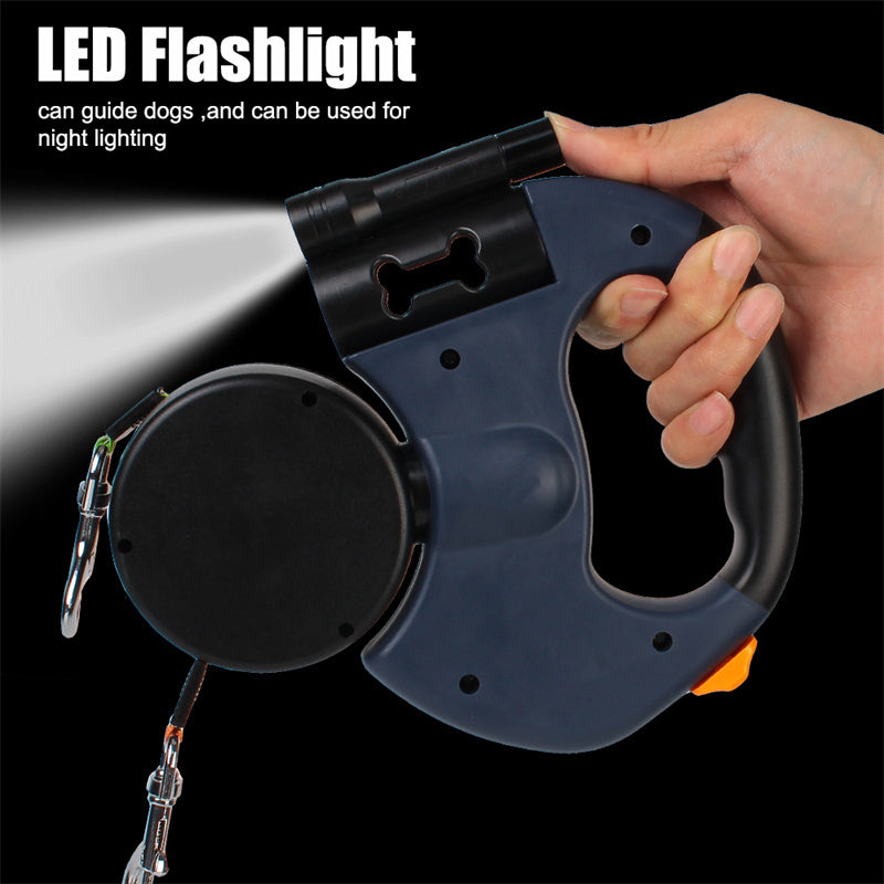 Retractable Dog Leash For Small Dogs Reflective Dual Pet Leash Lead 360 Swivel No Double Dog Walking Leash With Lights Pet Products AuraRitmo
