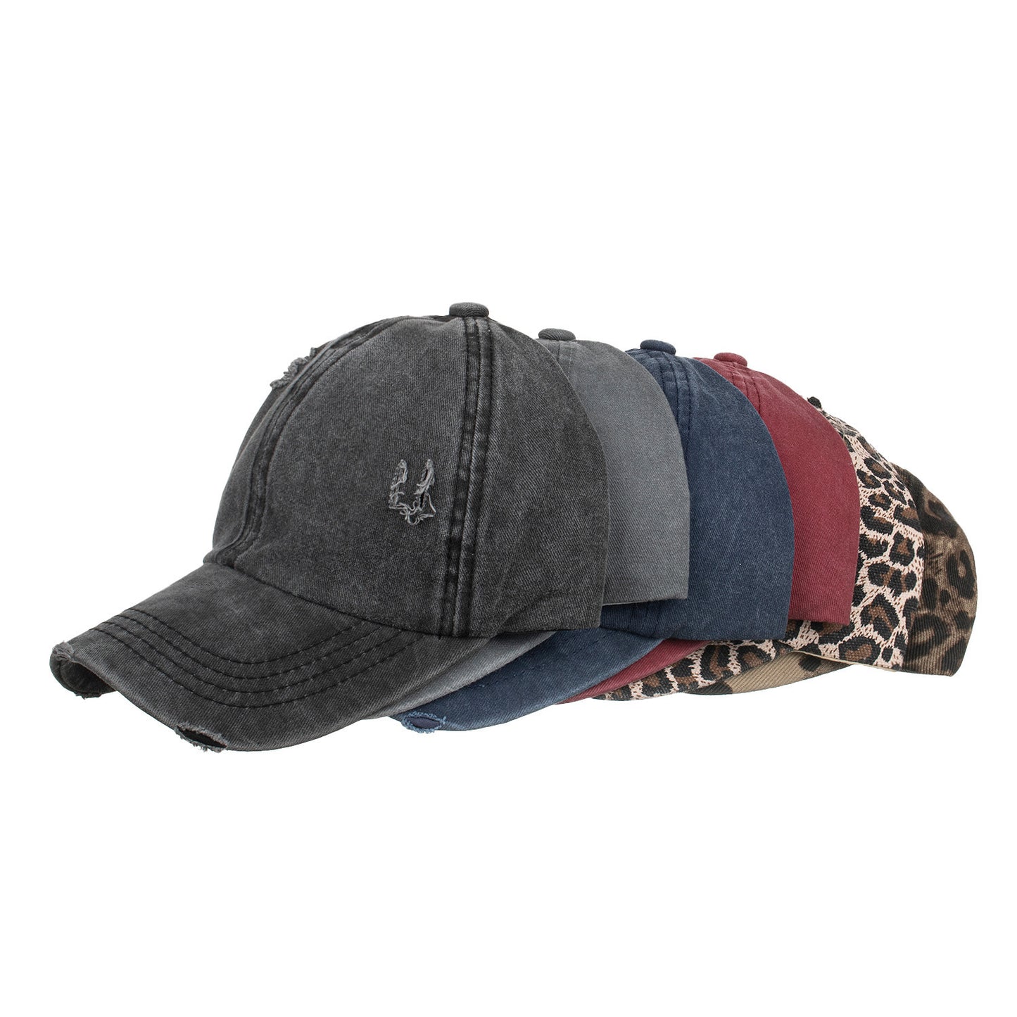 Washed Distressed Cross Elastic Band Ponytail Baseball Cap