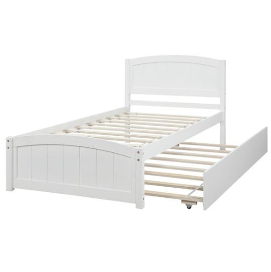 Double Platform Bed With Wheels, White