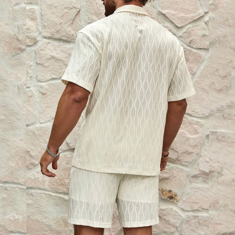 Men Tracksuits Summer Fashion Solid Loose Casual Two Pieces Lapel Button Shirt Shorts Beach Holiday All-match Outfits Male AuraRitmo
