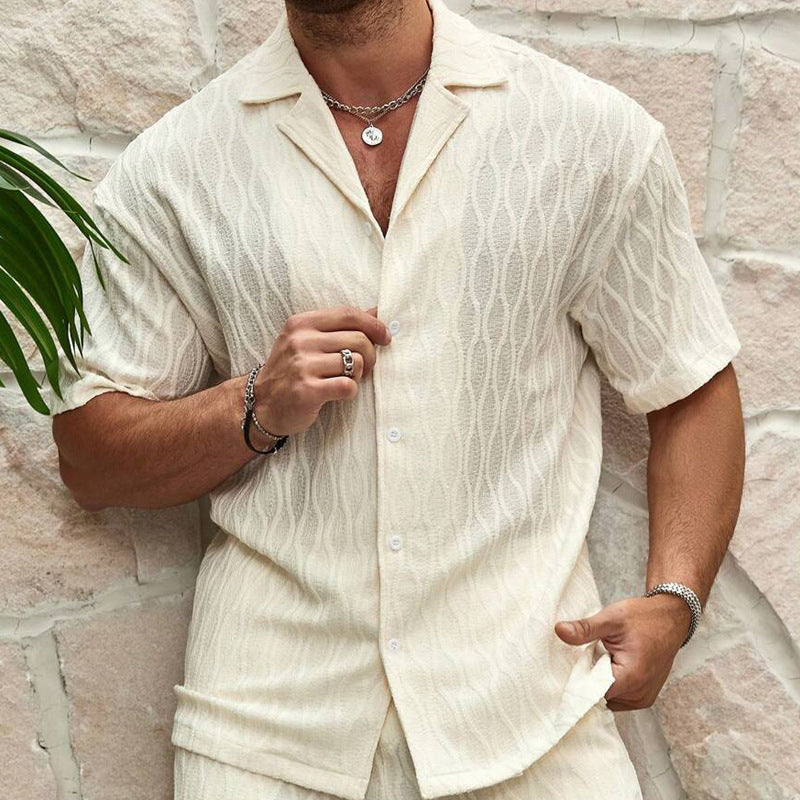 Men Tracksuits Summer Fashion Solid Loose Casual Two Pieces Lapel Button Shirt Shorts Beach Holiday All-match Outfits Male AuraRitmo