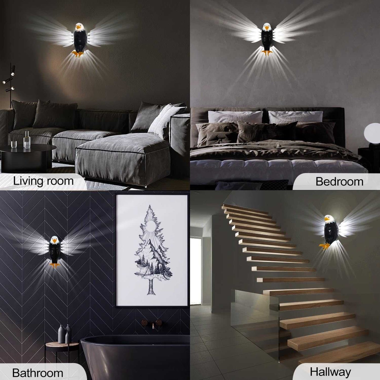 Bald Eagle Wall Light, American Eagle Night Light With Remote Control, Magnetic Wall Mounted Eagle Lamp For Bedroom, Living Room, Hallway, Battery Operated And Removable Charging Eagle Light