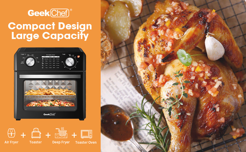 Geek Chef Air Fryer 10QT, Countertop Toaster Oven, 4 Slice Toaster Air Fryer Oven Warm, Broil, Toast, Bake, Air Fry, Oil-Free, Black Stainless Steel, Perfect For Countertop,