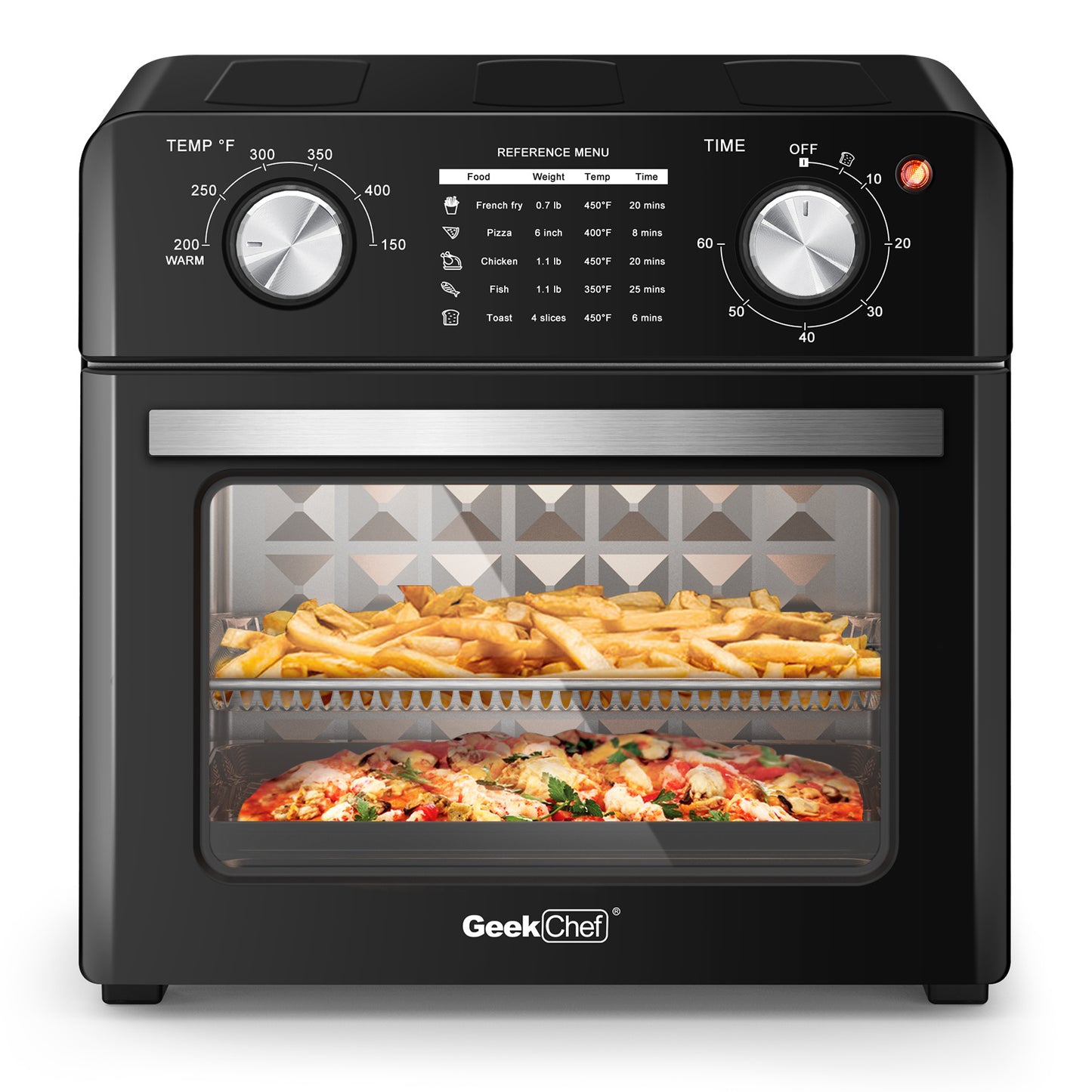 Geek Chef Air Fryer 10QT, Countertop Toaster Oven, 4 Slice Toaster Air Fryer Oven Warm, Broil, Toast, Bake, Air Fry, Oil-Free, Black Stainless Steel, Perfect For Countertop,