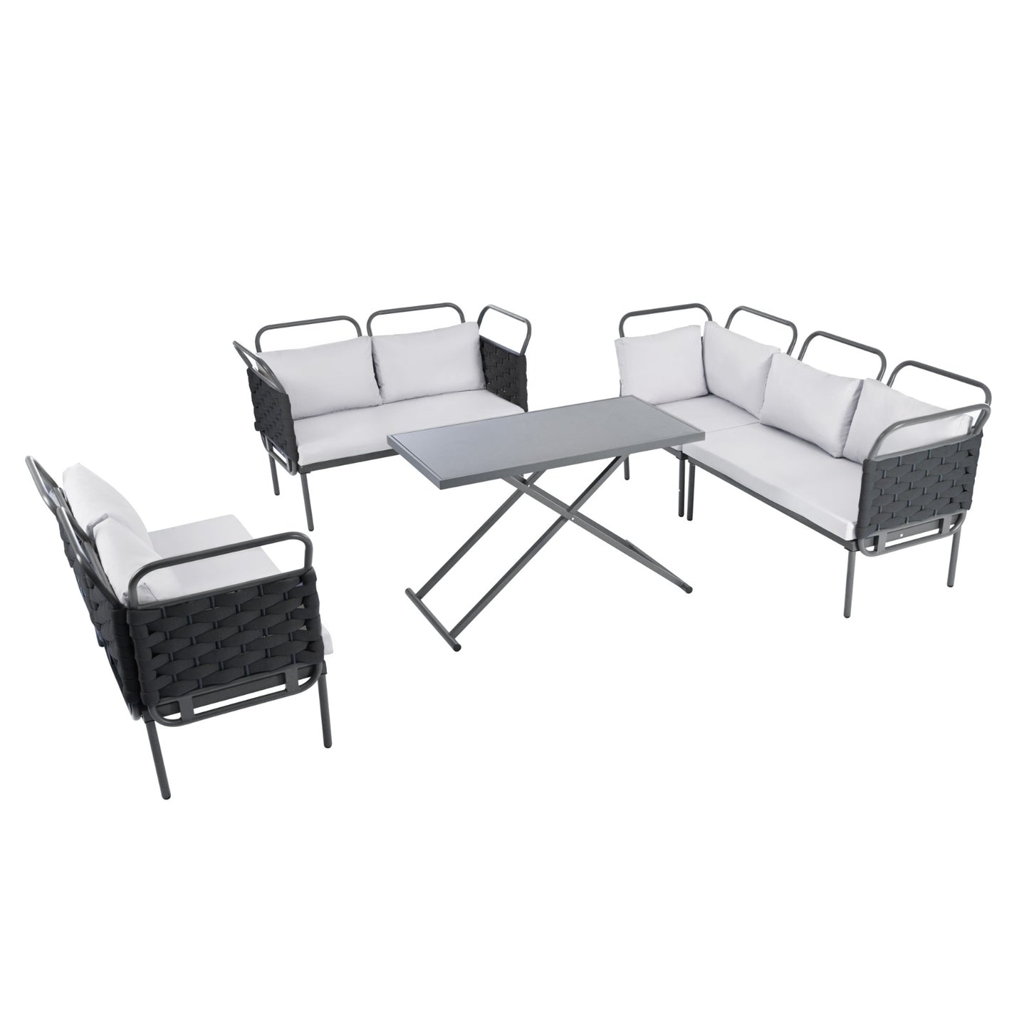 TOPMAX 5  Piece Modern Patio Sectional Sofa Set Outdoor Woven Rope Furniture Set With Glass Table And