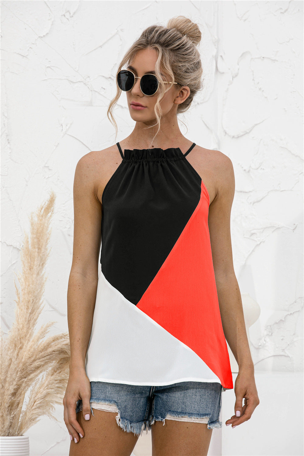 Hot Sale Halterneck Strap Contrast Color Vest