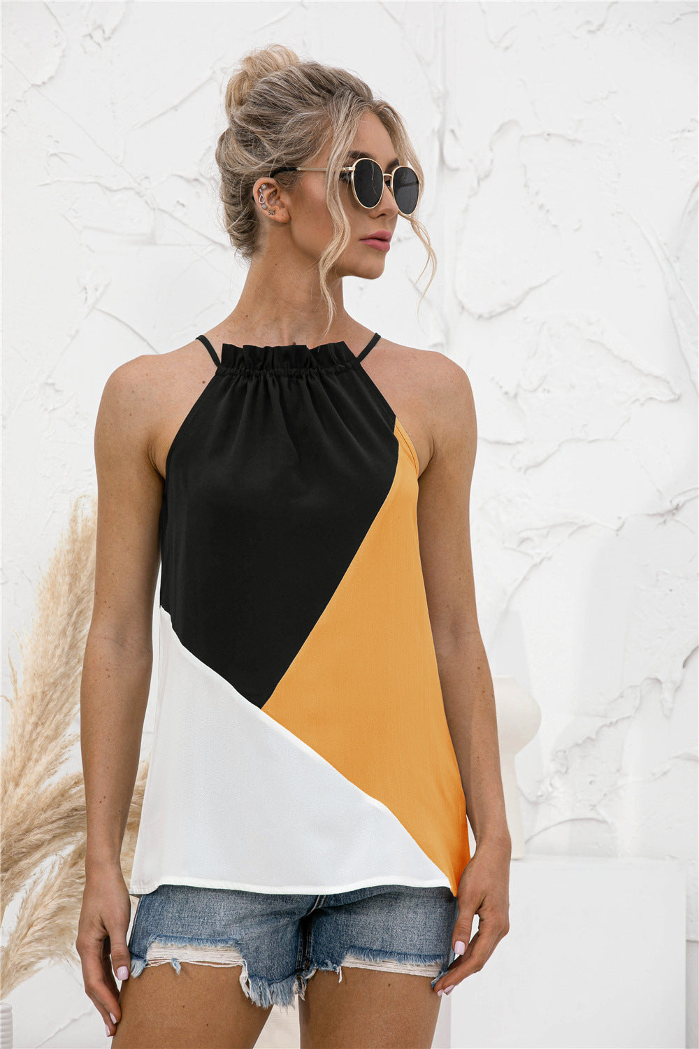 Hot Sale Halterneck Strap Contrast Color Vest