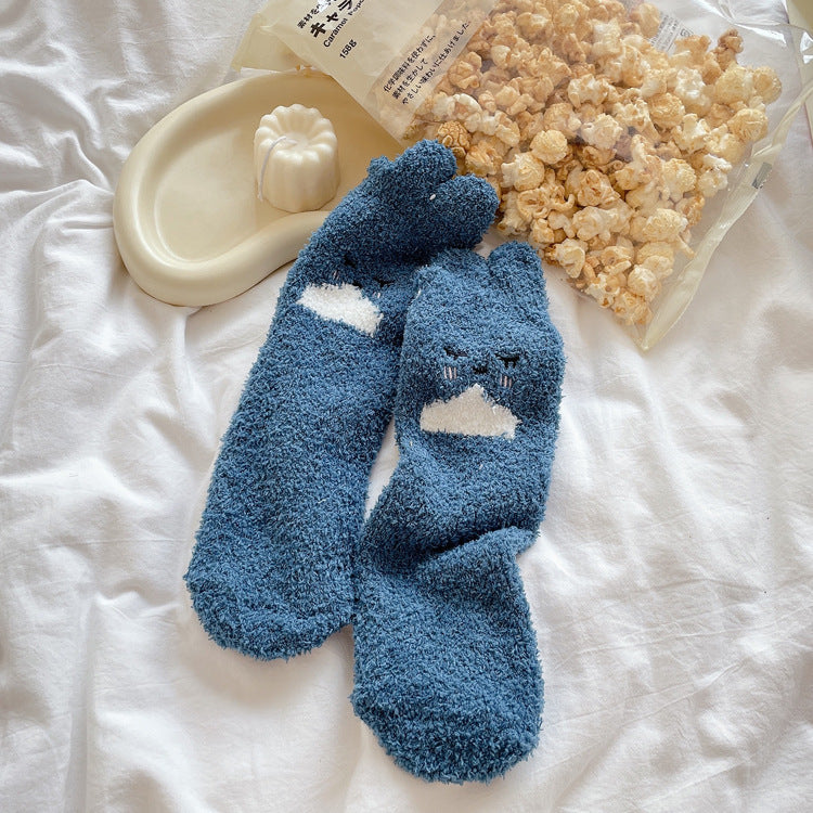 Womens Thickened Winter Warm Coral Fleece Japanese Mid Tube Socks
