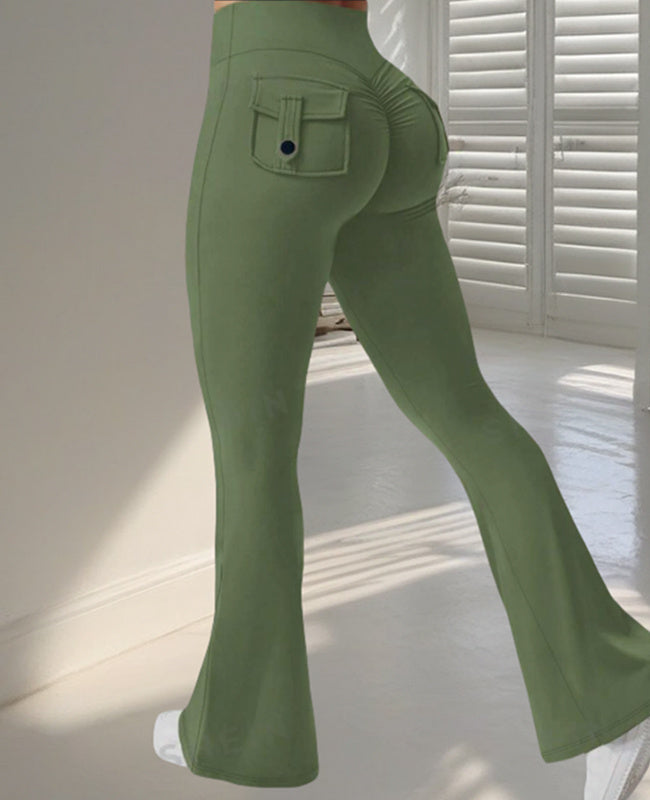 Yoga Fitness Flared Pants With Pockets Ins Fashion Slim High Waist Sports Trousers  Scrunch Butt Booty Workout Lifting Leggings AuraRitmo