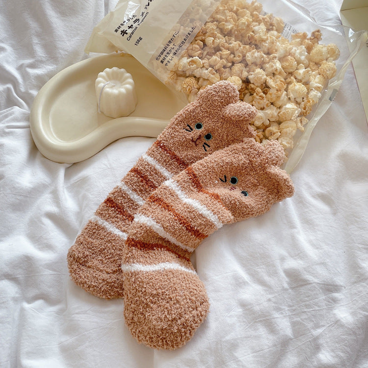 Womens Thickened Winter Warm Coral Fleece Japanese Mid Tube Socks