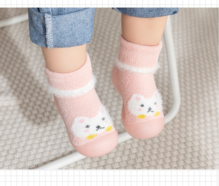Baby Toddler Autumn And Winter Fleece-lined Children Sock Sneakers Infant Soft Bottom Floor Shoes