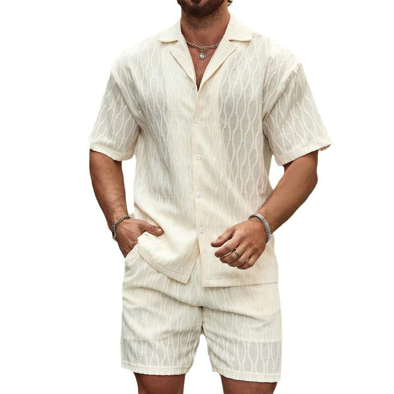 Men Tracksuits Summer Fashion Solid Loose Casual Two Pieces Lapel Button Shirt Shorts Beach Holiday All-match Outfits Male AuraRitmo