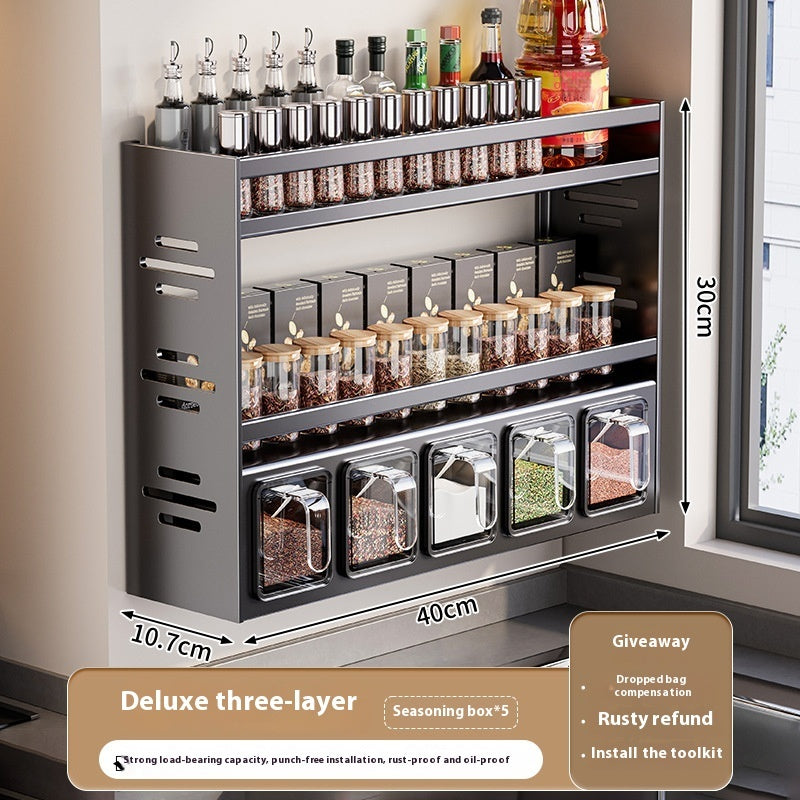 Punch-free Wall-mounted Multi-functional Kitchen Spice Rack AuraRitmo