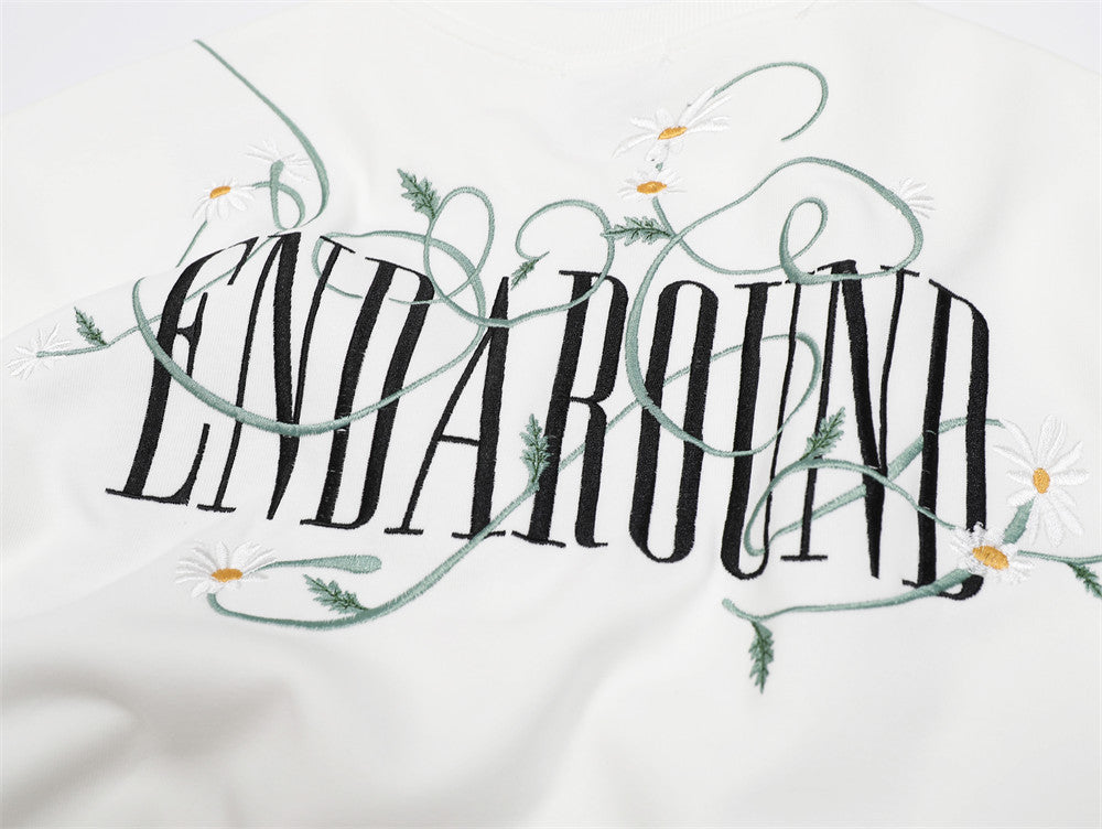 Gothic Letter Floral Embroidered Sweater Men