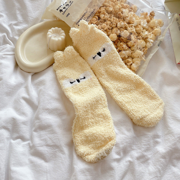 Womens Thickened Winter Warm Coral Fleece Japanese Mid Tube Socks