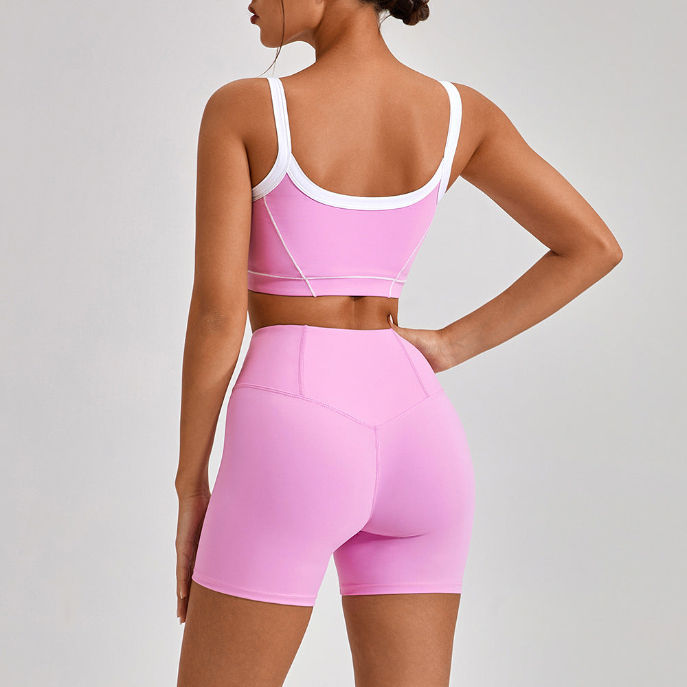 Outdoor Sports Yoga Suits Women's Spaghetti Strap Contrast Color Fitness Set Outfits AuraRitmo