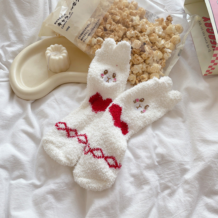 Womens Thickened Winter Warm Coral Fleece Japanese Mid Tube Socks