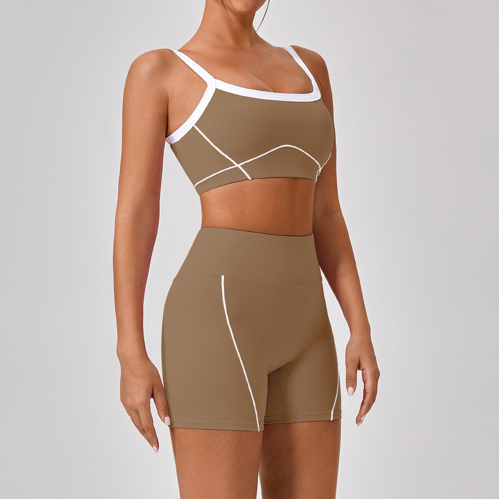 Outdoor Sports Yoga Suits Women's Spaghetti Strap Contrast Color Fitness Set Outfits AuraRitmo