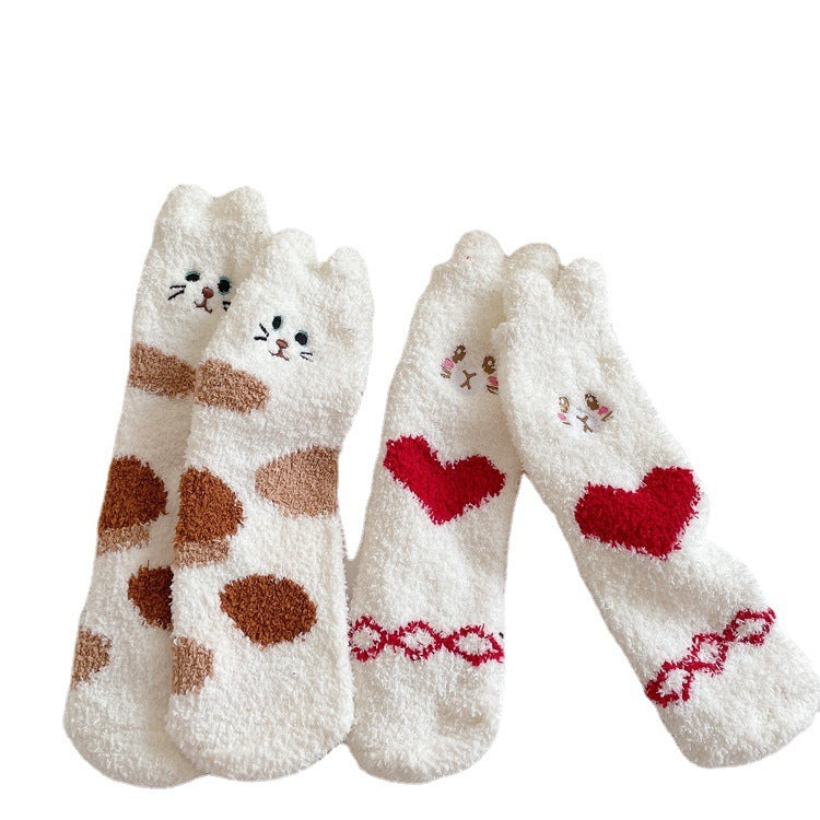 Womens Thickened Winter Warm Coral Fleece Japanese Mid Tube Socks